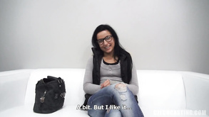Provocative Babe With Glasses At The Casting Darkhaired Babe