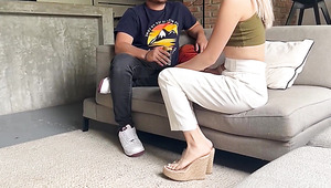 Lovely Fit Blonde Cutie Enjoys Gonzo Sex On The Sofa With Her Brother In0law