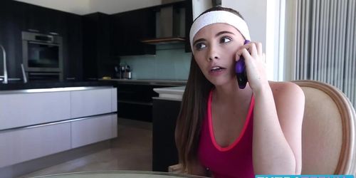 Petite Skye West Tricks Her Sisters BF With Sneaky Blindfold Blowjob