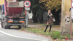 Waiting For Bus Leggy Karina Gets Picked Up And Fucked Hard Enough In The Car