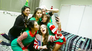 Party In Girls’ Dorm Turns Into Lesbian Group Fuck Before One Fucker Joins Them