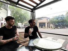 Slim Inked Blonde Hottie Agrees To Spice Up The Trip Of 2 Handsome Tourists With A Hardcore 3 Some