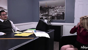 Slutty Blonde Bootyful Secretary Gives Deepthroat Blowjob Right In The Office