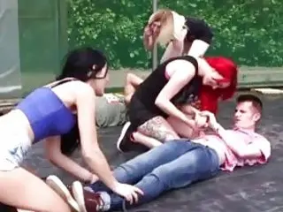 Little Femdom Girls Play With Their Slave Outdoors BDSM Porn