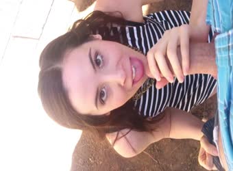 Naughty Brunette Gives Sexy Outdoor Blowjob