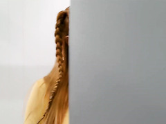 Busty Redhead Gets Excited With Dicks Of Two Sexy Trans Girls In The Gloryholes Of Public Toilet