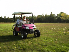 Skinny Doll Stretches Her Ass Against A Golfer’s Hard Cock Outdoors.