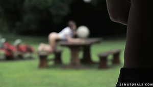 Beautiful Fresh Girl With Juicy Titties Renata Fox Rides Big Cock Outdoors