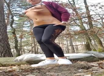 Fit Mature Masturbates In The Woods