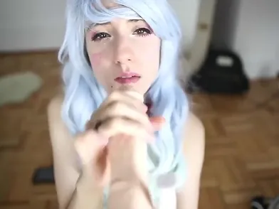 Blue Haired Solo Teen Sucking Dildo On Webcam