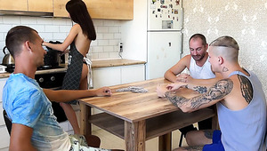 Cuckold Shares Wife: Blowjob & Handjob In Kitchen